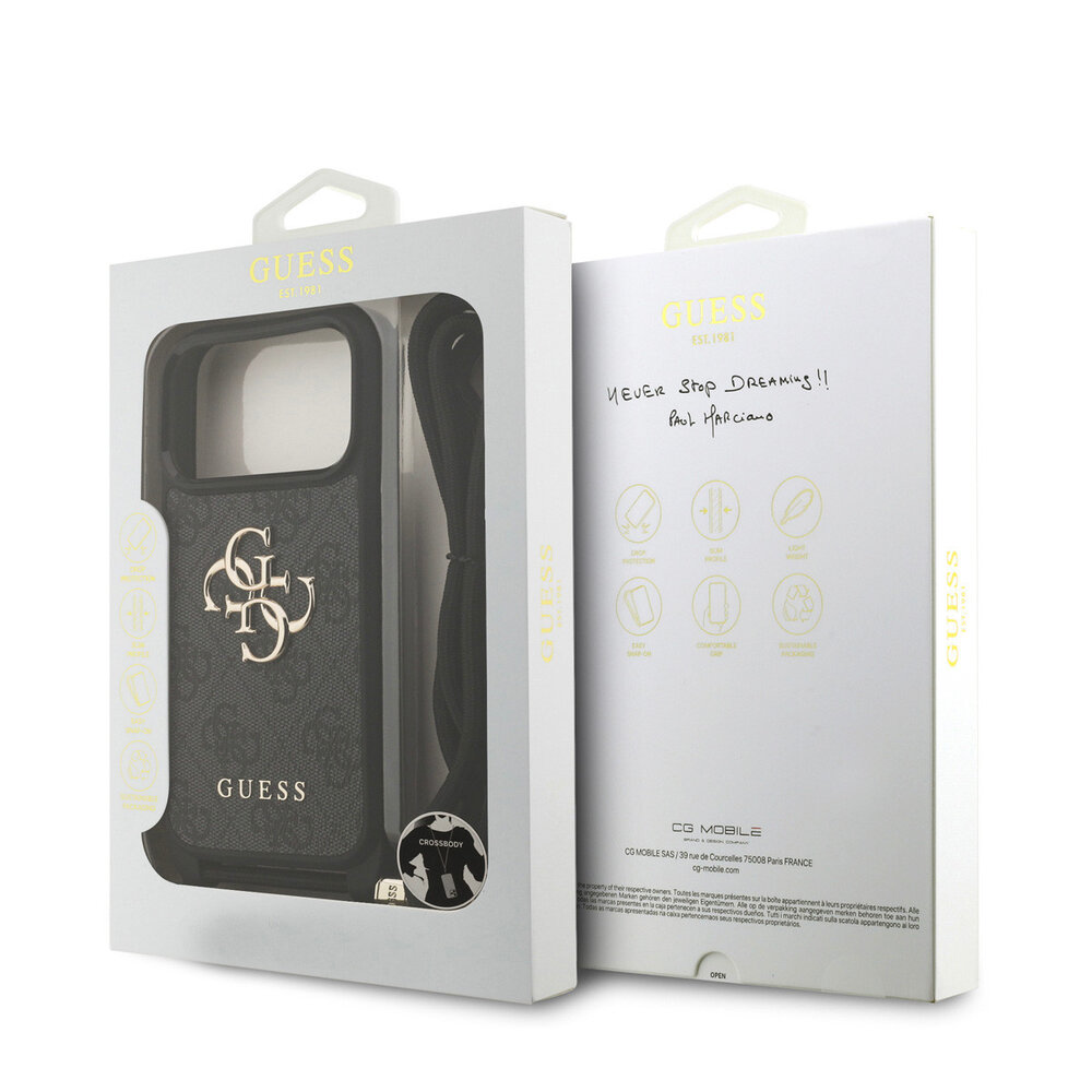 Guess Guess iPhone 17 Pro Back-Cover hul - Crossbody 4G Big Logo - Cord Strap - Schwarz Guess Guess iPhone 17 Pro Back-Cover hul - Crossbody 4G Big Logo - Cord Strap - Schwarz