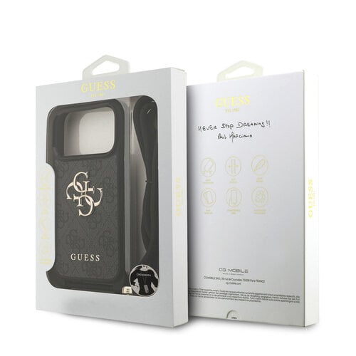 Guess Guess iPhone 17 Pro/iPhone 18 Pro Coque arrière Grand logo 4G version bandoulière Cordon de transport - Noir
