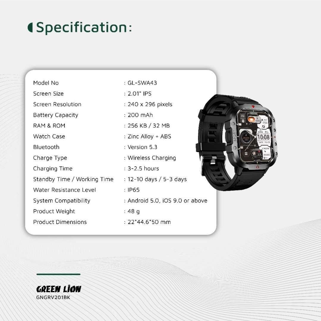 Green Lion Green Lion Gravix Smart Watch - Zwart, foto 4 van 6