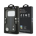 BMW BMW iPhone 17 Pro/iPhone 18 Pro Coque arrière Similicuir PU bandes bleues perforées logos métalliques - Noir