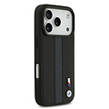BMW BMW iPhone 17 Pro/iPhone 18 Pro Coque arrière Similicuir PU bandes bleues perforées logos métalliques - Noir