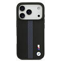 BMW BMW iPhone 17 Pro/iPhone 18 Pro Coque arrière Similicuir PU bandes bleues perforées logos métalliques - Noir