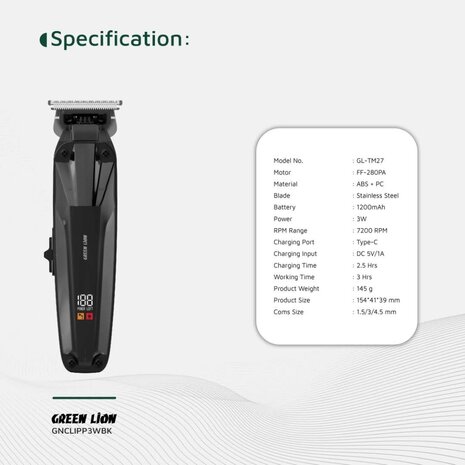 Green Lion Green Lion Clip Master Professional Hair Clipper - Black Green Lion Green Lion Clip Master Professional Hair Clipper - Black