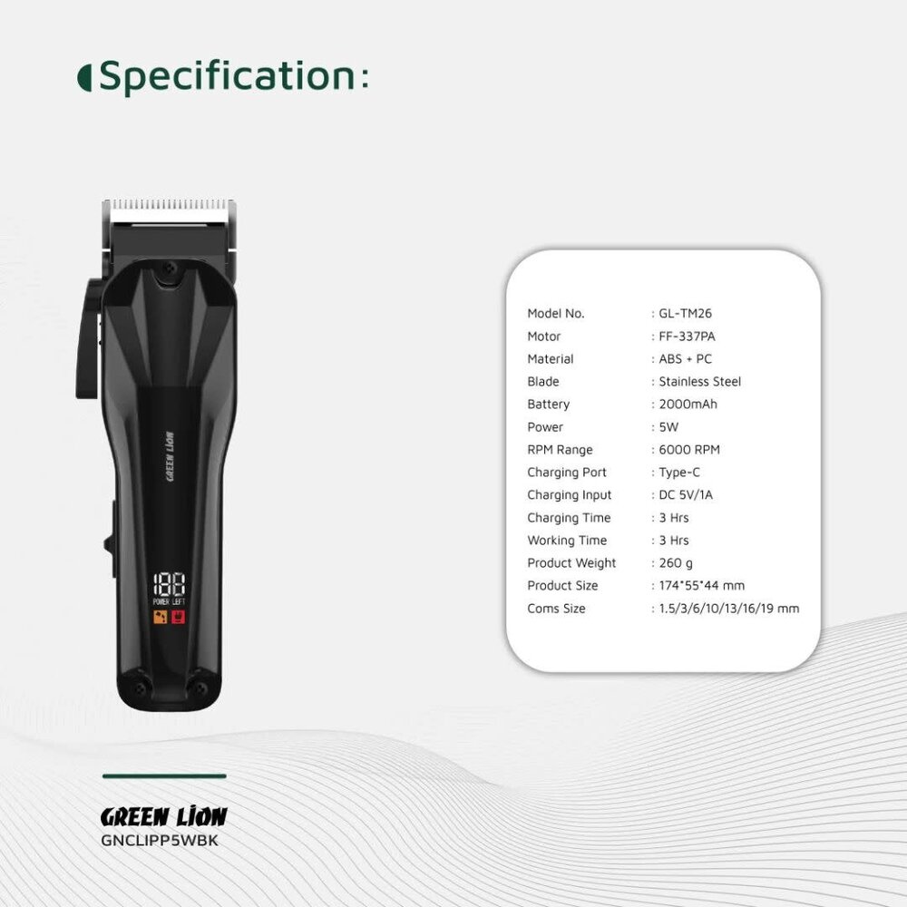 Green Lion Green Lion Clip Pro Professional Hair Clipper - Noir Green Lion Green Lion Clip Pro Professional Hair Clipper - Noir