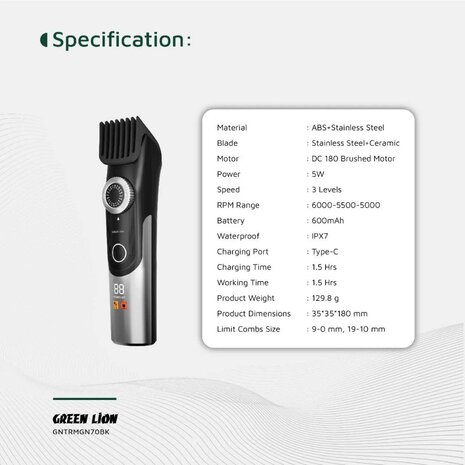 Green Lion Green Lion Trim Gen - Body Hair Trimmer - Noir Green Lion Green Lion Trim Gen - Body Hair Trimmer - Noir