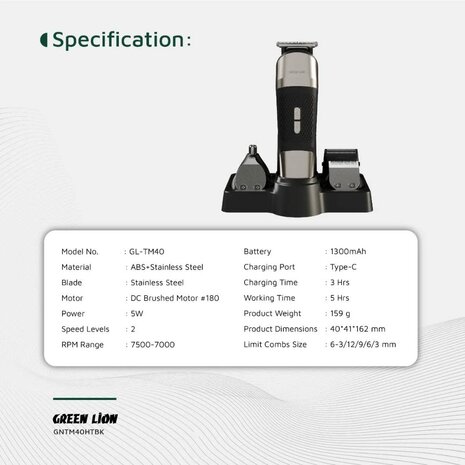 Green Lion Green Lion Trim Master 5 in 1 Trimmer - Noir Green Lion Green Lion Trim Master 5 in 1 Trimmer - Noir