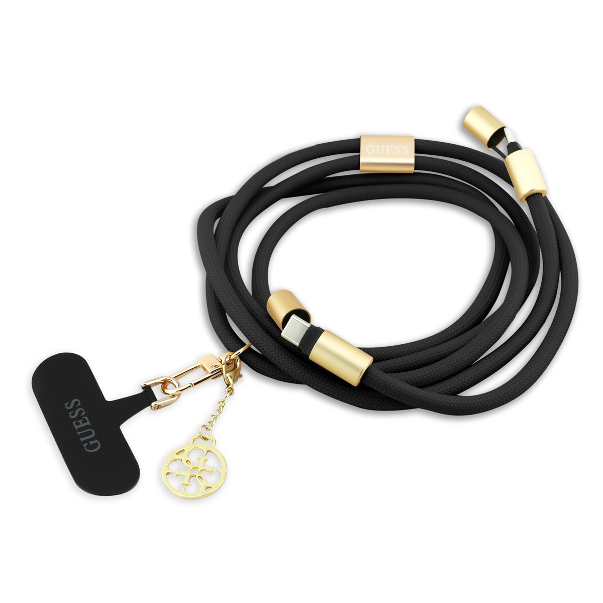 Guess Guess Crossbody Cord with Charging Cable and Tether Patch - USB-C to USB-C - 4G Charm - Zwart