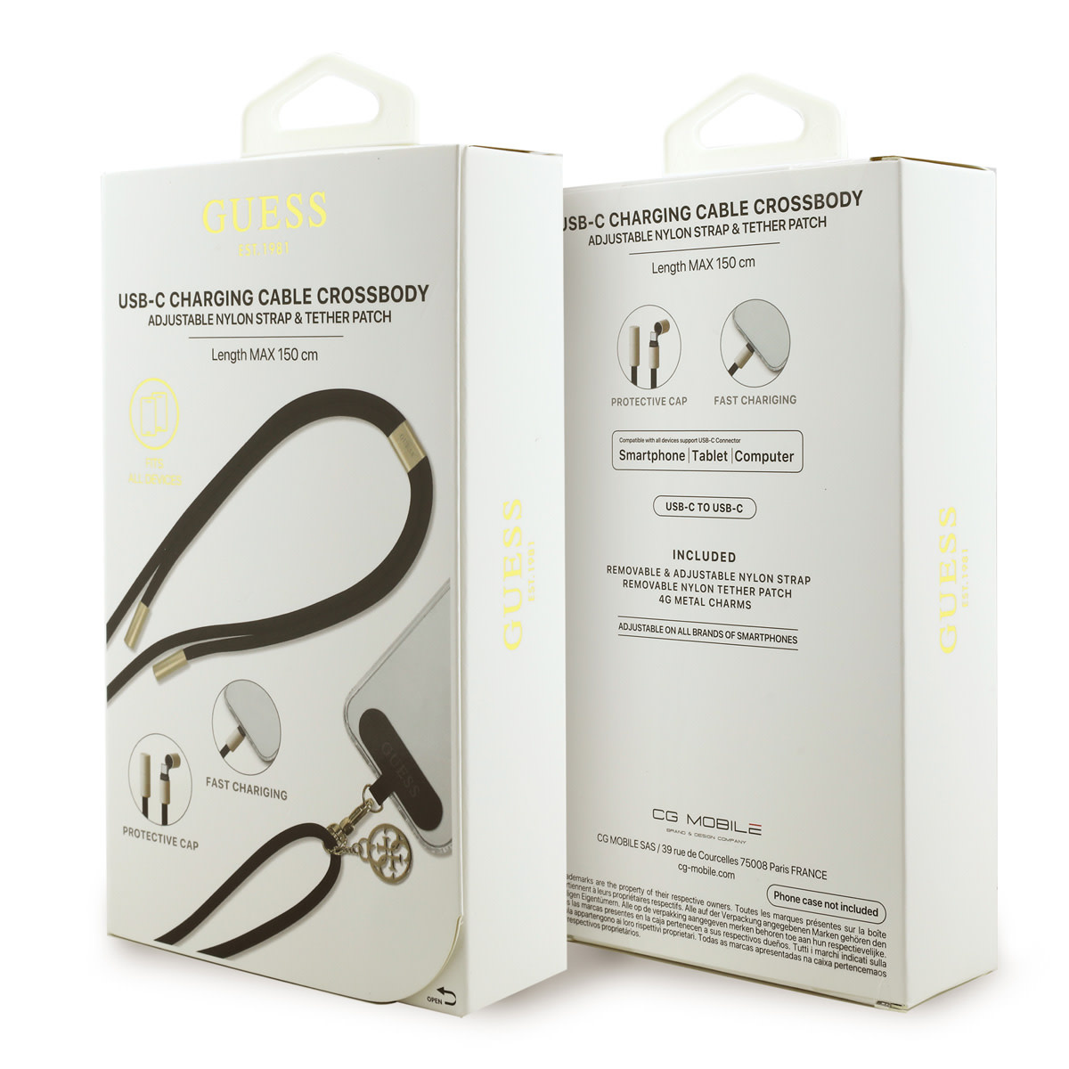 Guess Guess Crossbody Cord with Charging Cable and Tether Patch - USB-C to USB-C - 4G Charm - Zwart, foto 4 van 4