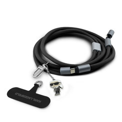 Karl Lagerfeld Crossbody Cord with Charging Cable and Tether Patch - USB-C to USB-C - Ikonik Charm - Black