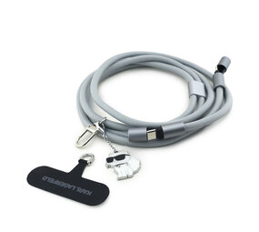 Karl Lagerfeld Karl Lagerfeld Crossbody Cord with Charging Cable and Tether Patch - USB-C to USB-C - Choupette Charm - Grijs Karl Lagerfeld Karl Lagerfeld Crossbody Cord with Charging Cable and Tether Patch - USB-C to USB-C - Choupette Charm - Grijs