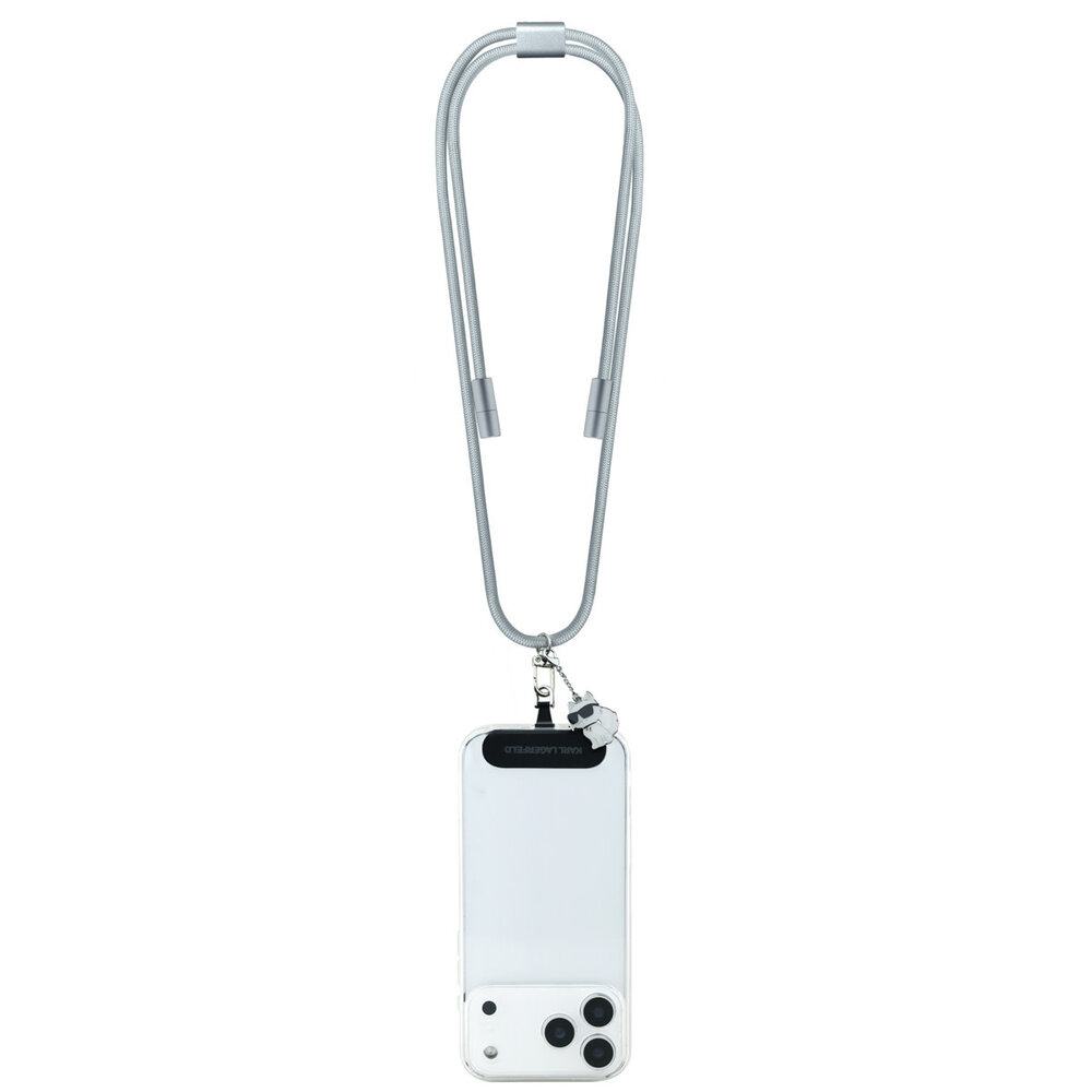 Karl Lagerfeld Karl Lagerfeld Crossbody Cord with Charging Cable and Tether Patch - USB-C to USB-C - Choupette Charm - Grijs Karl Lagerfeld Karl Lagerfeld Crossbody Cord with Charging Cable and Tether Patch - USB-C to USB-C - Choupette Charm - Grijs