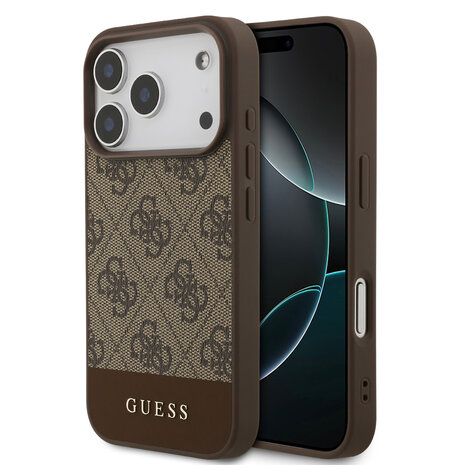 Guess Guess iPhone 17 Pro Back-Cover hul - 4G Bottom Stripe - Braun Guess Guess iPhone 17 Pro Back-Cover hul - 4G Bottom Stripe - Braun