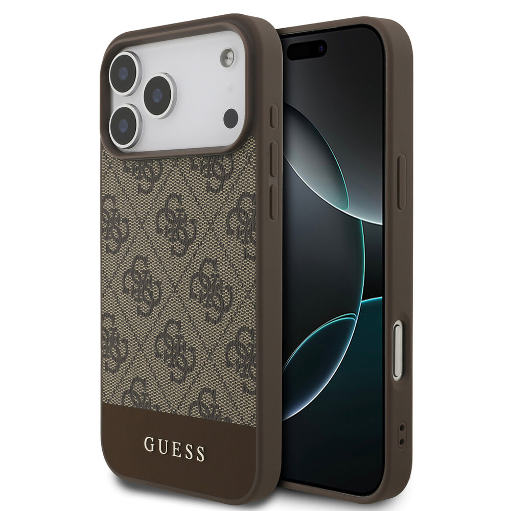 Guess Guess iPhone 17 Pro Max Back-Cover hul - 4G Bottom Stripe - Braun Guess Guess iPhone 17 Pro Max Back-Cover hul - 4G Bottom Stripe - Braun