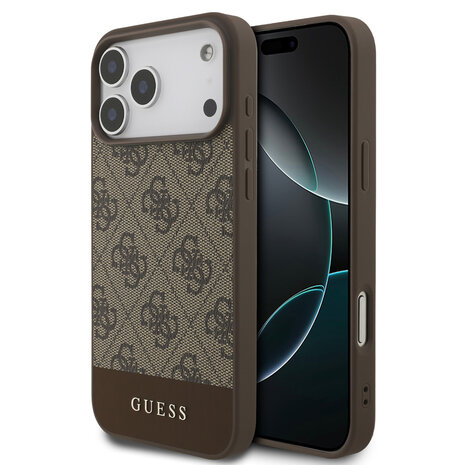 Guess Guess iPhone 17 Pro Max Back-Cover hul - 4G Bottom Stripe - Braun Guess Guess iPhone 17 Pro Max Back-Cover hul - 4G Bottom Stripe - Braun
