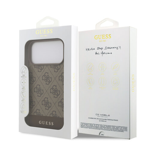 Guess Guess iPhone 17 Pro Max/iPhone 18 Pro Max Coque arrière Bande 4G en bas - Marron