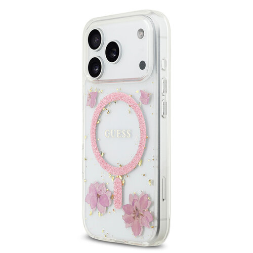 Guess Guess iPhone 17 Pro/iPhone 18 Pro Coque arrière MagSafe Motif floral en résine - Rose