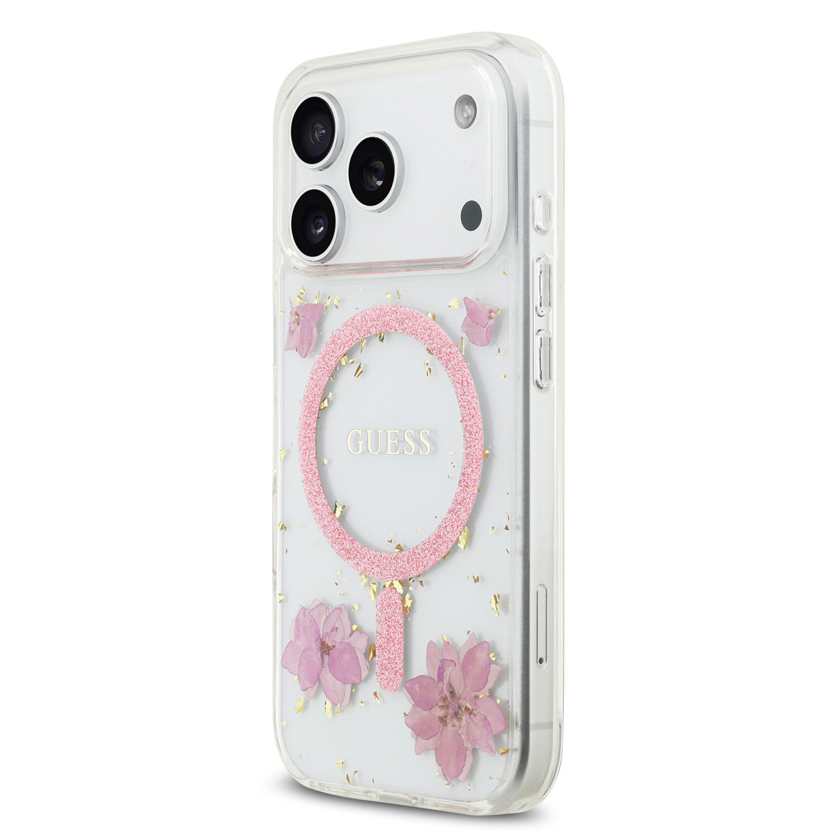 Guess Guess iPhone 17 Pro Backcover hoesje - Magsafe - Resin Flowers Design - Roze, foto 2 van 6