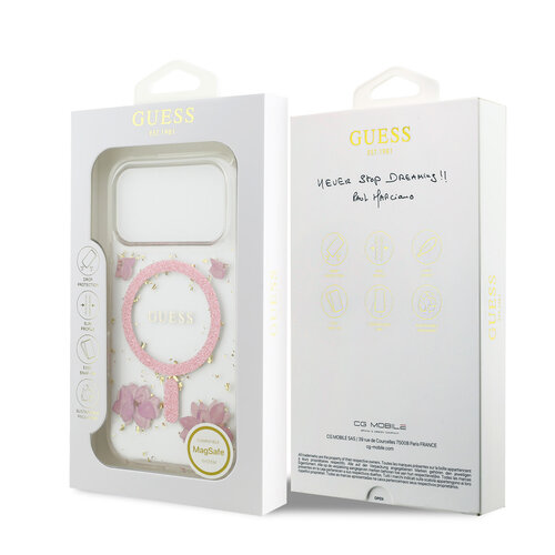Guess Guess iPhone 17 Pro/iPhone 18 Pro Coque arrière MagSafe Motif floral en résine - Rose