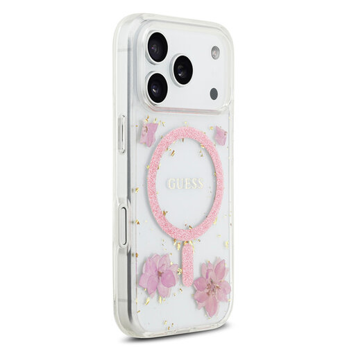 Guess Guess iPhone 17 Pro/iPhone 18 Pro Coque arrière MagSafe Motif floral en résine - Rose