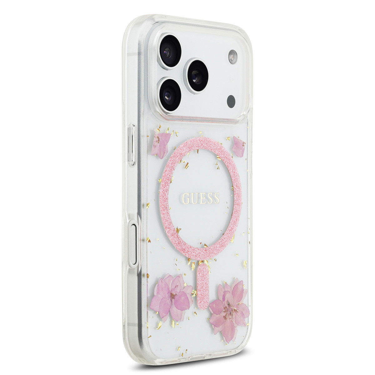 Guess Guess iPhone 17 Pro Backcover hoesje - Magsafe - Resin Flowers Design - Roze, foto 4 van 6