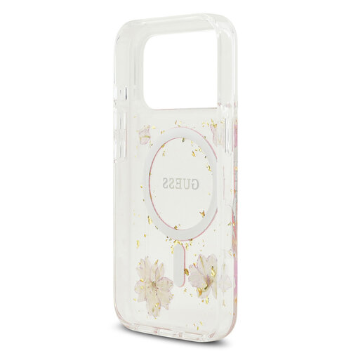 Guess Guess iPhone 17 Pro/iPhone 18 Pro Coque arrière MagSafe Motif floral en résine - Rose
