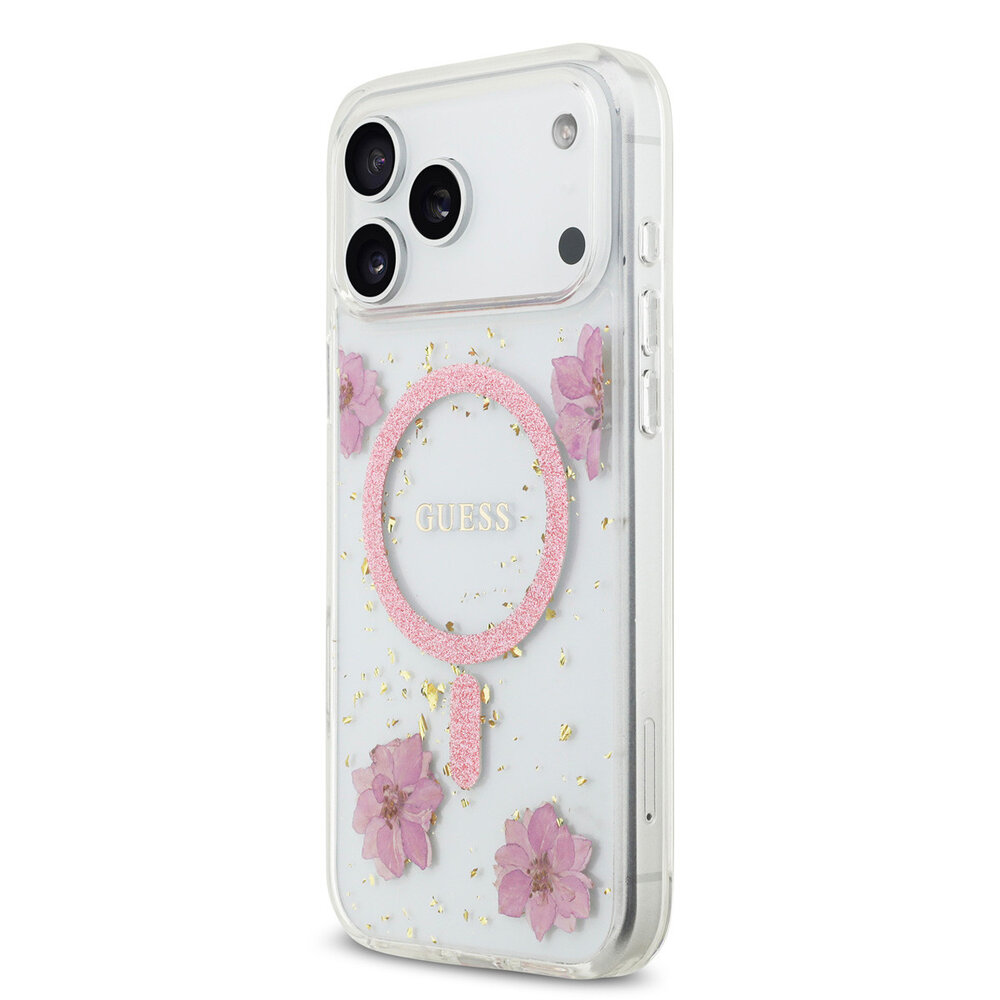 Guess Guess iPhone 17 Pro Max Back-Cover hul - Magsafe - Resin Flowers Design - Rosa Guess Guess iPhone 17 Pro Max Back-Cover hul - Magsafe - Resin Flowers Design - Rosa