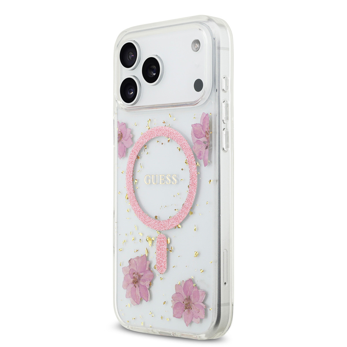 Guess Guess iPhone 17 Pro Max Backcover hoesje - Magsafe - Resin Flowers Design - Roze, foto 2 van 6