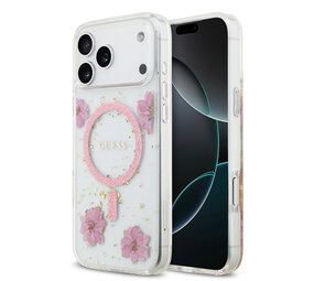 Guess Guess iPhone 17 Pro Max Back-Cover hul - Magsafe - Resin Flowers Design - Rosa Guess Guess iPhone 17 Pro Max Back-Cover hul - Magsafe - Resin Flowers Design - Rosa