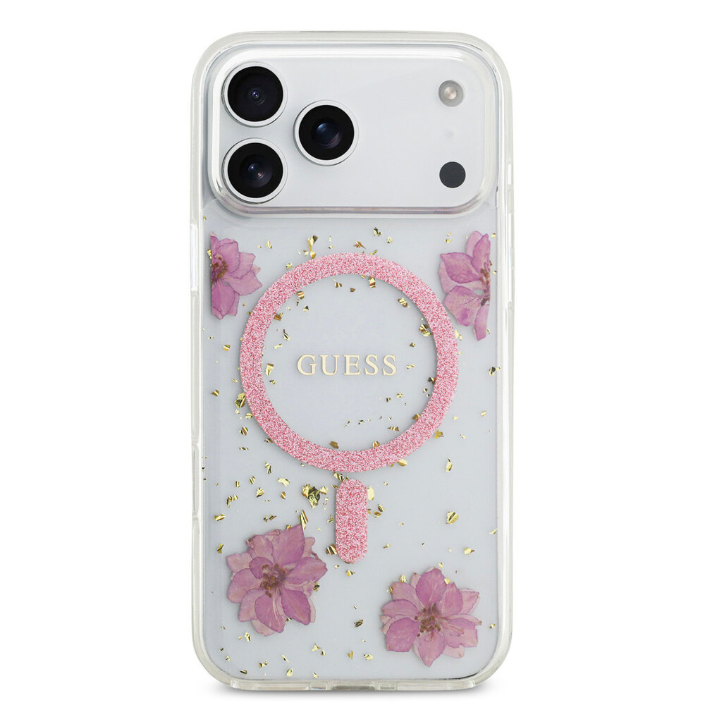 Guess Guess iPhone 17 Pro Max Back cover coque - Magsafe - Resin Flowers Design - Rose Guess Guess iPhone 17 Pro Max Back cover coque - Magsafe - Resin Flowers Design - Rose