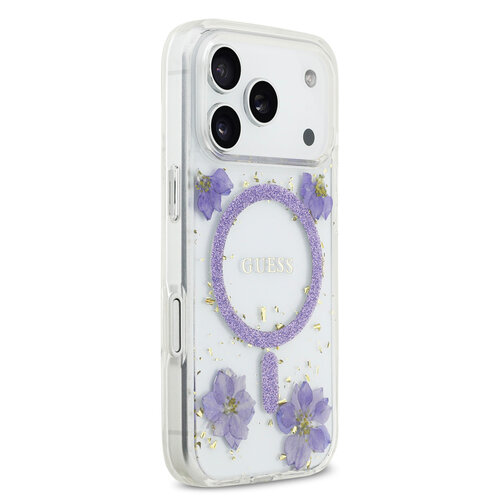 Guess Guess iPhone 17 Pro/iPhone 18 Pro Coque arrière MagSafe Motif floral en résine - Violet