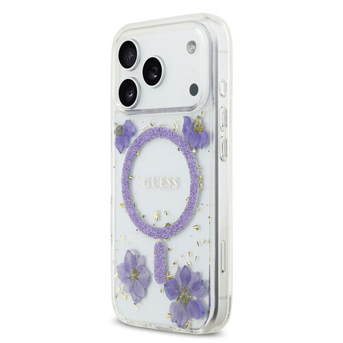 Guess Guess iPhone 17 Pro/iPhone 18 Pro Coque arrière MagSafe Motif floral en résine - Violet