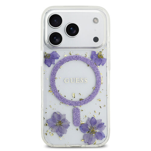 Guess Guess iPhone 17 Pro/iPhone 18 Pro Coque arrière MagSafe Motif floral en résine - Violet