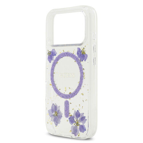 Guess Guess iPhone 17 Pro/iPhone 18 Pro Coque arrière MagSafe Motif floral en résine - Violet