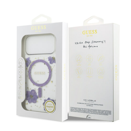 Guess Guess iPhone 17 Pro Max/iPhone 18 Pro Max Handyhülle MagSafe Blumendesign aus Kunstharz - Violett
