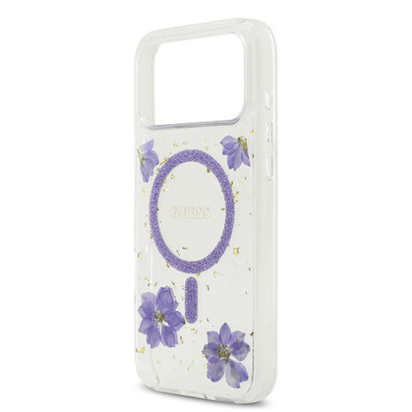 Guess Guess iPhone 17 Pro Max Back cover coque - Magsafe - Resin Flowers Design - Violet Guess Guess iPhone 17 Pro Max Back cover coque - Magsafe - Resin Flowers Design - Violet