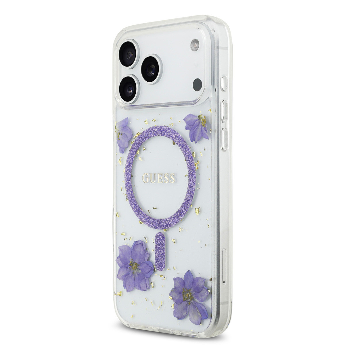 Guess Guess iPhone 17 Pro Max Backcover hoesje - Magsafe - Resin Flowers Design - Paars, foto 2 van 6