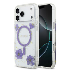 Guess iPhone 17 Pro Max Back cover case - Magsafe - Resin Flowers Design - Purple