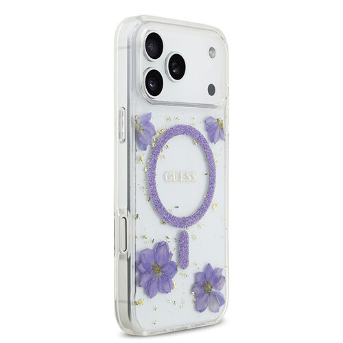 Guess Guess iPhone 17 Pro Max/iPhone 18 Pro Max Coque arrière MagSafe Motif floral en résine - Violet