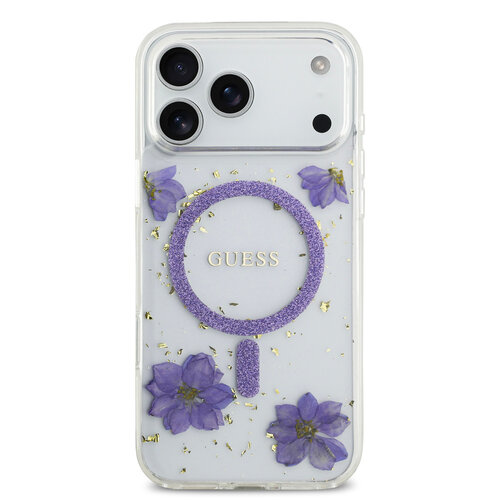 Guess Guess iPhone 17 Pro Max/iPhone 18 Pro Max Coque arrière MagSafe Motif floral en résine - Violet