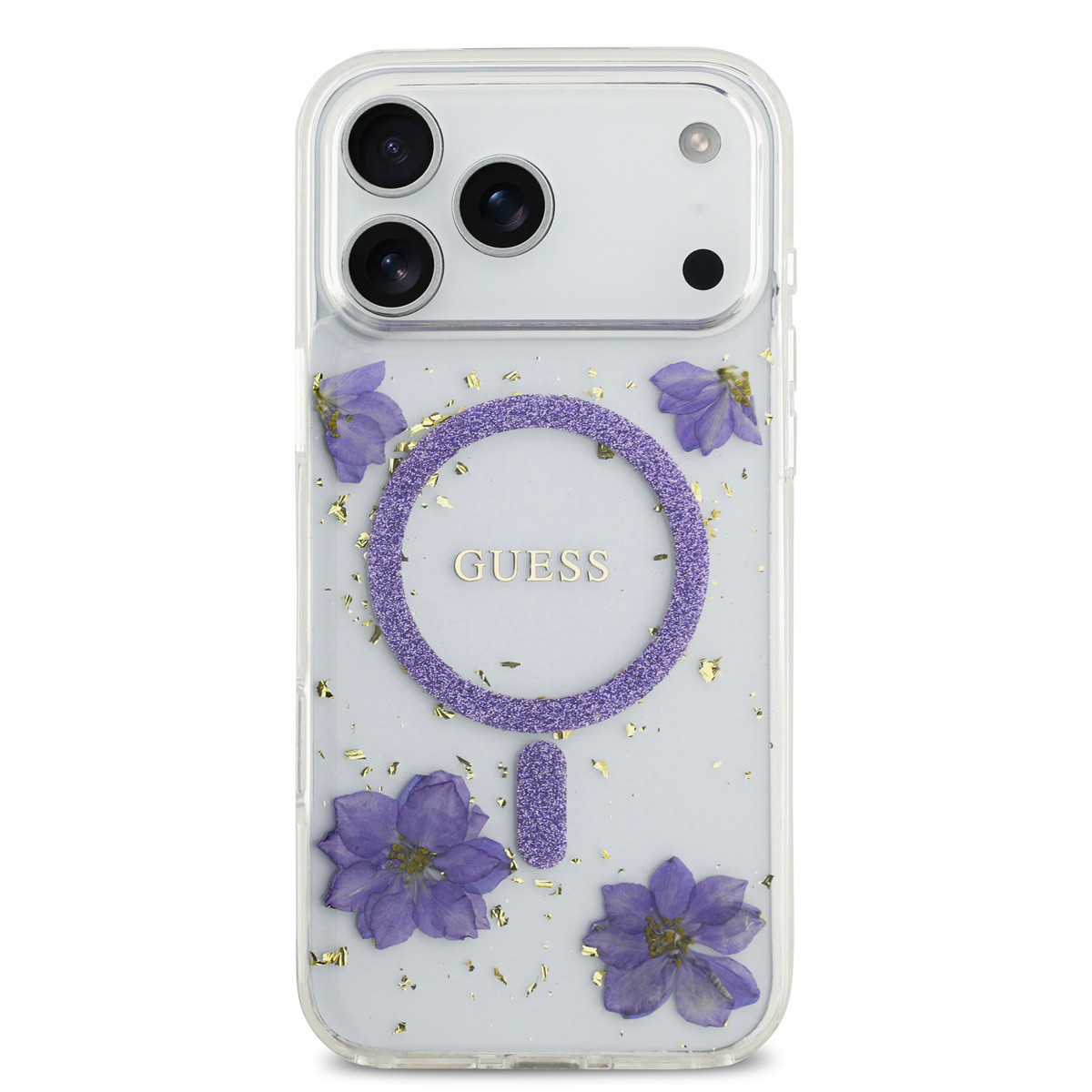Guess Guess iPhone 17 Pro Max Backcover hoesje - Magsafe - Resin Flowers Design - Paars, foto 3 van 6