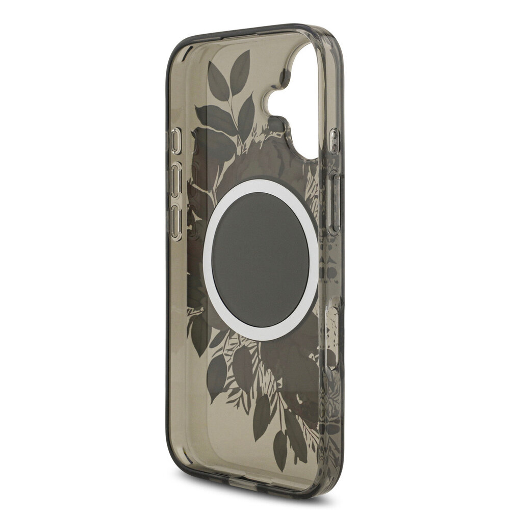 Guess Guess iPhone 17 Back cover case - Magsafe - IML Flowers with Pearl Strap - Black Guess Guess iPhone 17 Back cover case - Magsafe - IML Flowers with Pearl Strap - Black