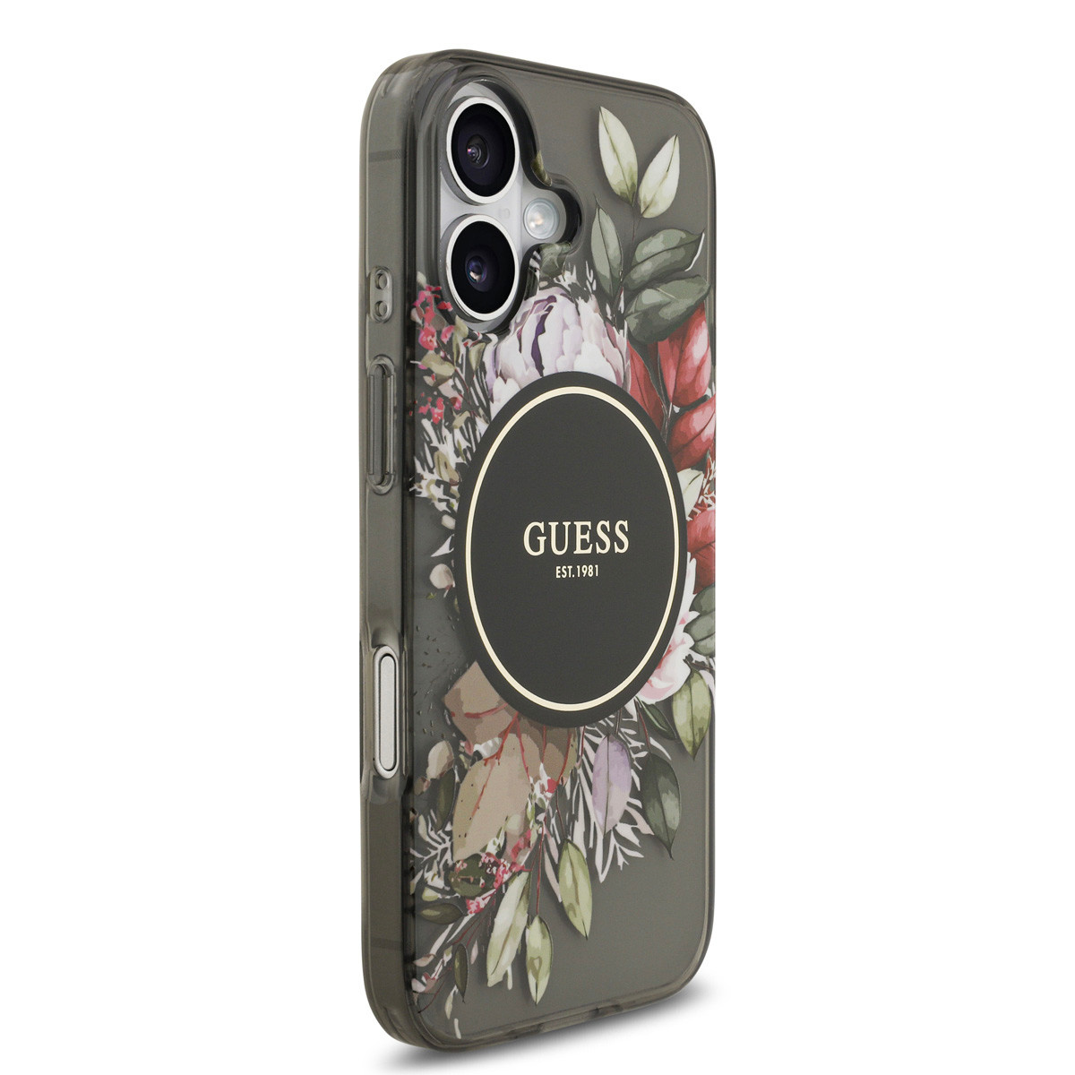 Guess Guess iPhone 17 Backcover hoesje - Magsafe - IML Flowers with Pearl Strap - Zwart, foto 4 van 6