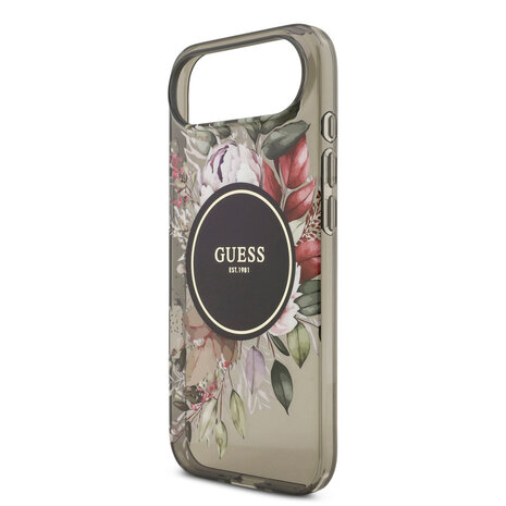 Guess Guess iPhone 17 Air Back-Cover hul - Magsafe - IML Flowers with Pearl Strap - Schwarz