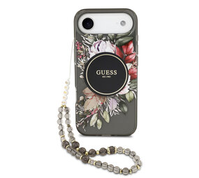 Guess Guess iPhone 17 Air Backcover hoesje - Magsafe - IML Flowers with Pearl Strap - Zwart Guess Guess iPhone 17 Air Backcover hoesje - Magsafe - IML Flowers with Pearl Strap - Zwart