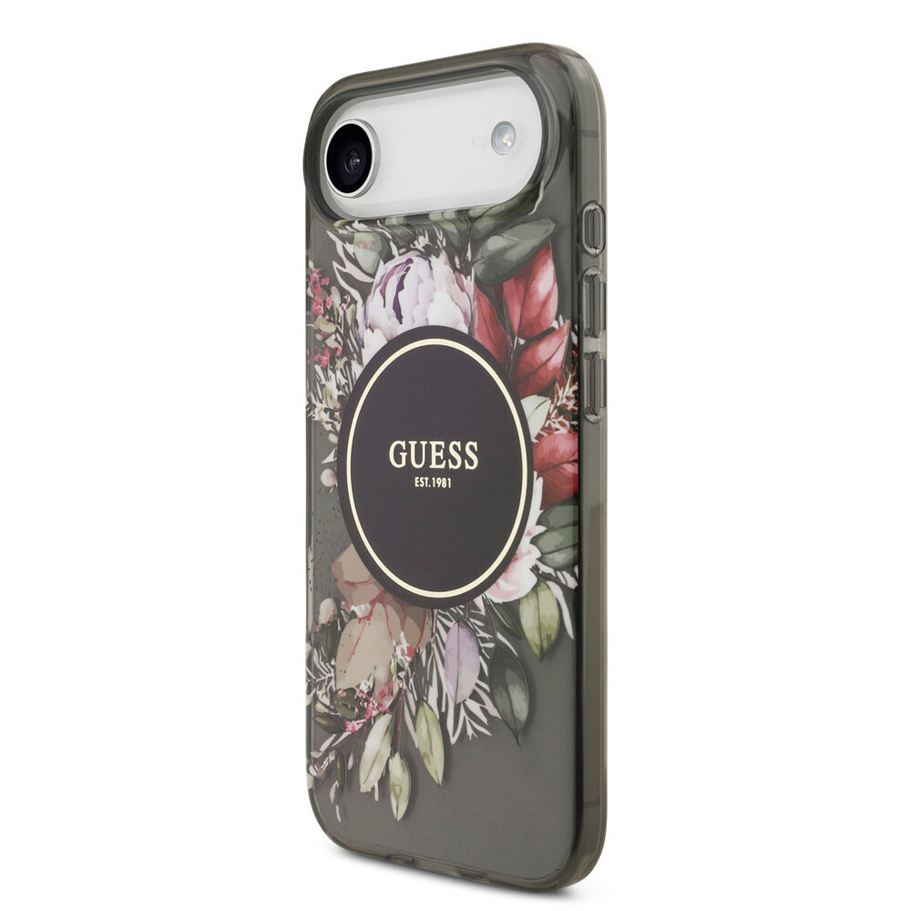 Guess Guess iPhone 17 Air Back-Cover hul - Magsafe - IML Flowers with Pearl Strap - Schwarz