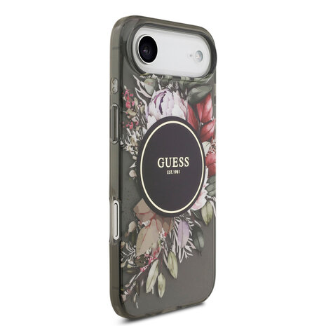 Guess Guess iPhone 17 Air Back cover case - Magsafe - IML Flowers with Pearl Strap - Black Guess Guess iPhone 17 Air Back cover case - Magsafe - IML Flowers with Pearl Strap - Black