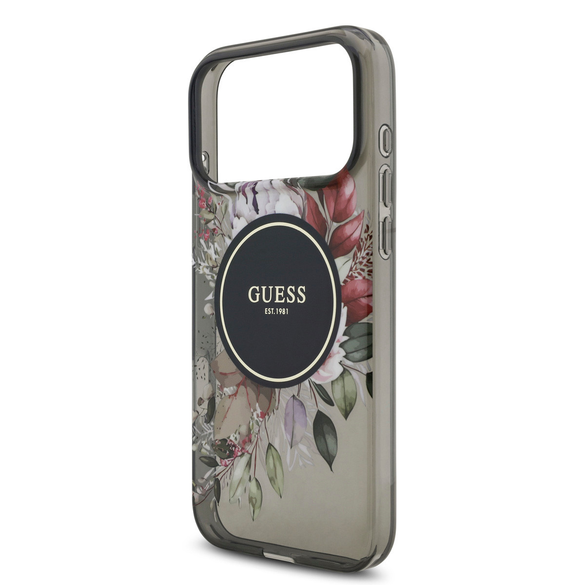 Guess Guess iPhone 17 Pro Max Backcover hoesje - Magsafe - IML Flowers with Pearl Strap - Zwart, foto 5 van 6