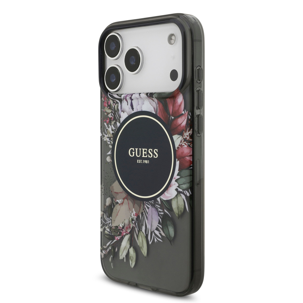 Guess Guess iPhone 17 Pro Max Backcover hoesje - Magsafe - IML Flowers with Pearl Strap - Zwart, foto 3 van 6