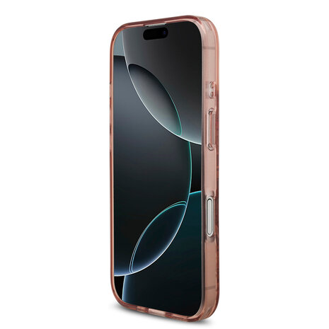 Guess Guess iPhone 17 Back cover coque - Magsafe - IML Flowers with Pearl Strap - Rose Guess Guess iPhone 17 Back cover coque - Magsafe - IML Flowers with Pearl Strap - Rose