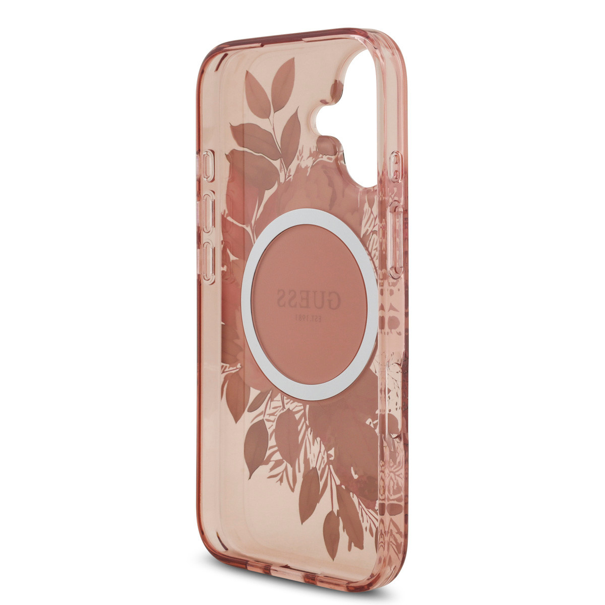 Guess Guess iPhone 17 Backcover hoesje - Magsafe - IML Flowers with Pearl Strap - Roze, foto 6 van 6